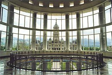Salt Lake County Courts Building rotunda; old City-County building across the street