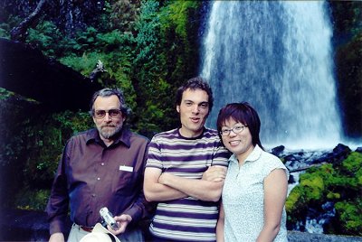 Cris' father Gareth, Cris, and Mayumi at Wahkeena Falls, summer 2001